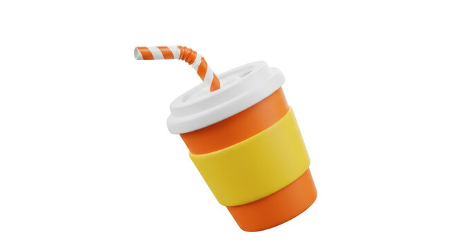 Colorful iced coffee drink with straw and lid on white surface