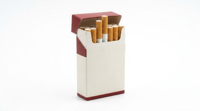 Unbranded Cigarette Pack With Filtered Sticks Open On White Background