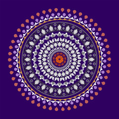 Obraz premium Premium navy purple seamless style circle emblem showcasing rich symmetrical zen folk art decorations and majestic golden core elements.