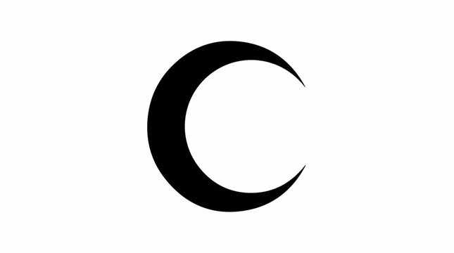 Black crescent moon silhouette on a white background