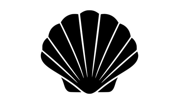 Scallop shell silhouette icon simple black marine design element isolated on white vector illustration