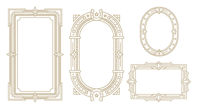 Set of decorative vintage art deco frames, geometric ornamental borders with elegant linear style for wedding invitations, stationary design