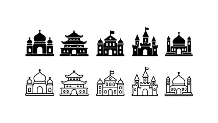 Fototapeta premium World Famous Landmark Buildings Icon Set Silhouette and Outline