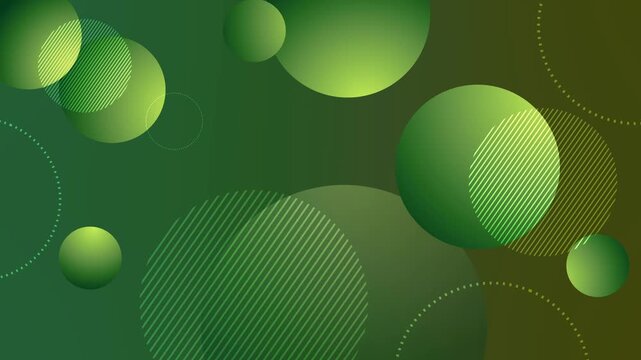 Abstract background with overlapping gradient spheres diagonal striped patterns and dotted circular accents on dark backdrop animation