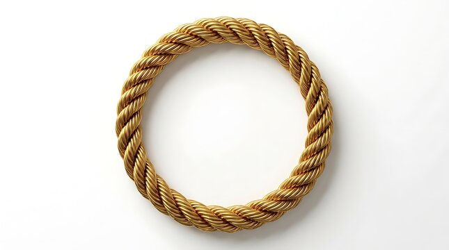 Thick golden manila hemp rope coiled into a circle on a clean white background