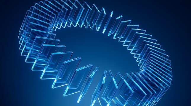 Glowing blue glass panels arranged in a circular digital abstract pattern