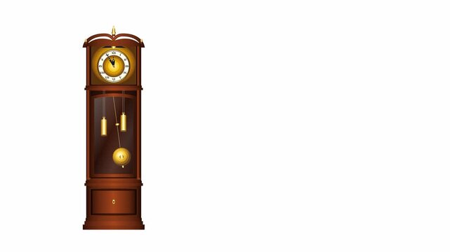 Classic wooden grandfather clock with swinging pendulum. 4K Video