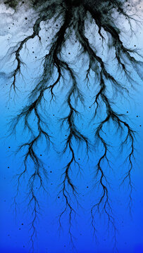 Ink Branching Abstract Art Spreading into Blue Gradient