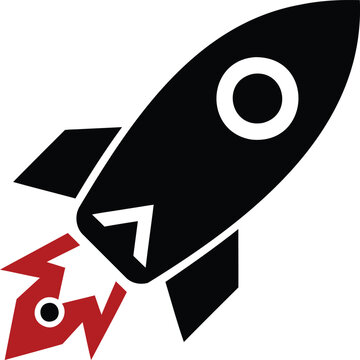 Rocket ship launching with red fire blast vector icon spacecraft vector rocket launch