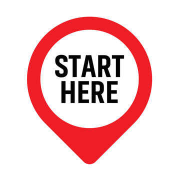 start here sign on white background