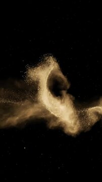 Golden Dust Particles Explosion Looping Animation. Dynamic Motion Graphics with Shimmering Gold Powder Particles.
