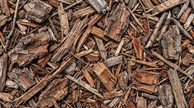 Natural wood bark mulch texture background for garden landscaping and forest floor design