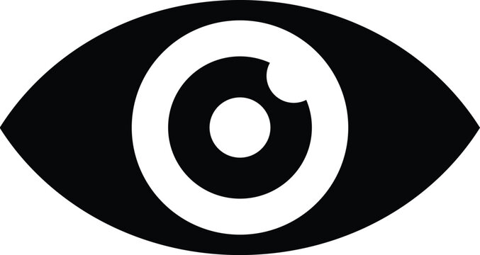 Minimal Black and White Eye Icon Symbol Representing Vision, Observation and Surveillance
