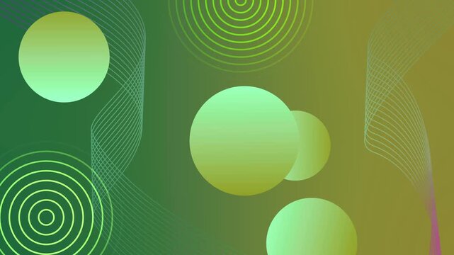 Abstract gradient background with soft-glow circular shapes and wavy line patterns, modern geometric composition smooth color transitions animation
