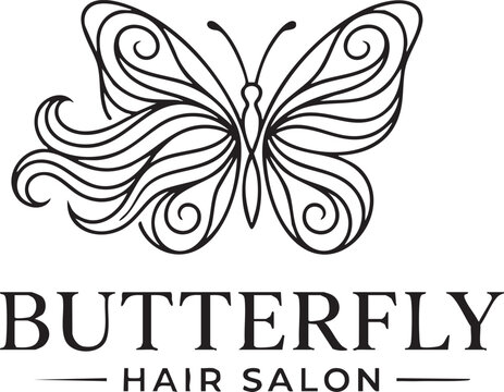 Butterfly hair salon logo design, elegant beauty parlor vector icon illustration.