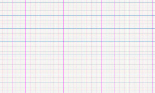 White millimeter graph paper texture background with pink and blue grid line pattern for math drafting