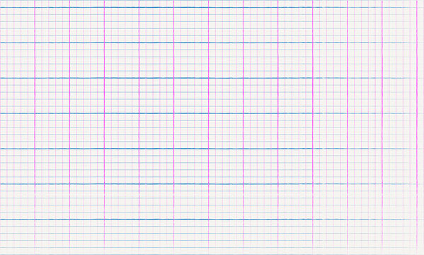 White engineering graph paper texture background with pink and blue millimeter grid line pattern