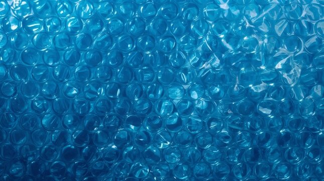 Blue bubble wrap texture creating a translucent abstract pattern background for protection concepts