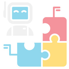 Obraz premium A robot puzzle digital icon with colorful jigsaw piece and friendly face