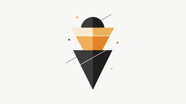 Geometric inverted pyramid composition with half circle and scattered dots forms minimal abstract emblem for creative corporate identity.
