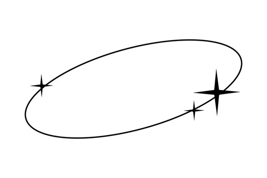 Black oval star frame minimalist celestial line art for modern branding and logo design on transparent background.