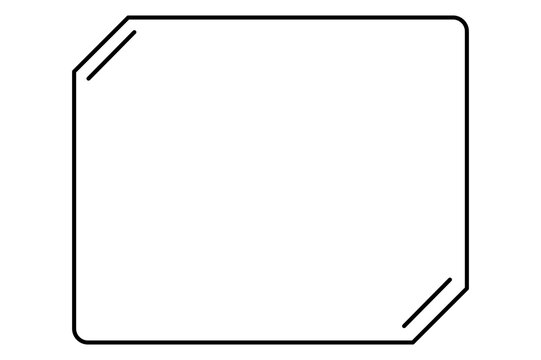Minimalist black line rectangle frame with diagonal cut corners for modern tech design on transparent background.