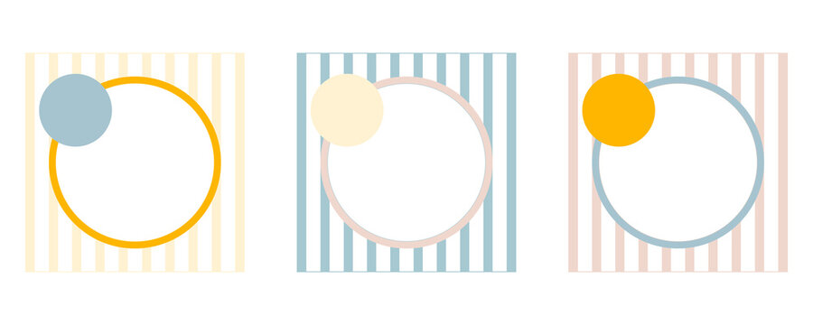 Vertical stripe patterns with overlapping solid circles for minimalist poster templates on transparent background.