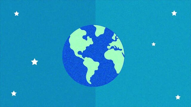 2D animation of planet Earth rotating in deep blue space with glowing stars global connection world environment