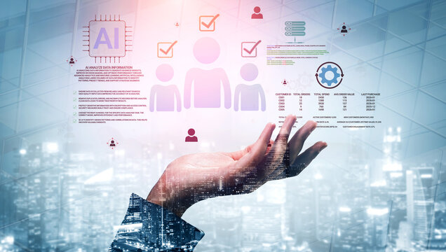 Futuristic Data Analysis Technology Concept with Artificial Intelligence and Business Insights in a Digital Environment for Stock Photography Haptic.