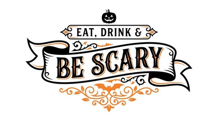 Vintage style halloween typography design with a banner and pumpkin icon for holiday party invitations and decorations © NUR