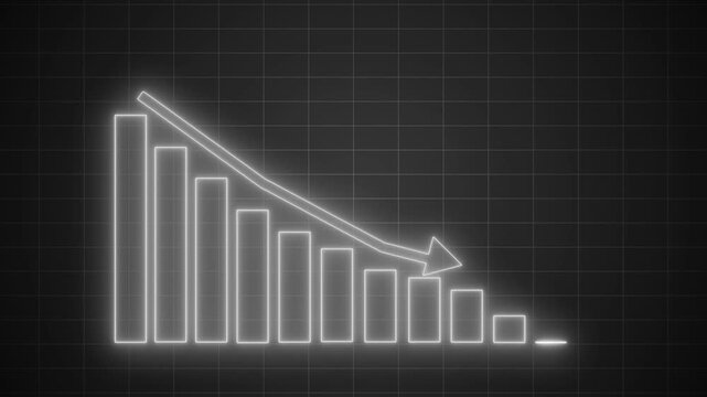 Neon-style bar chart showing descending bars with downward arrow animation