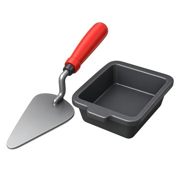 Brick Trowel + Mortar Pan 3d rendering isolated on white background plastic style icon