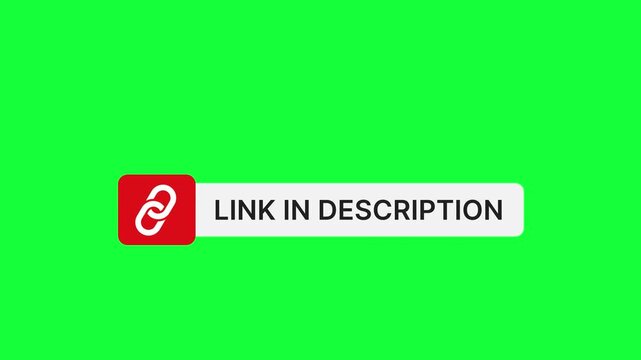 Link in description lower third button animation pack with click and no click versions on green screen chroma key background 4K