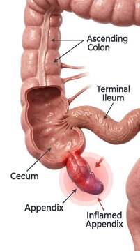Medical Diagram of Appendicitis and Human Colon Anatomy