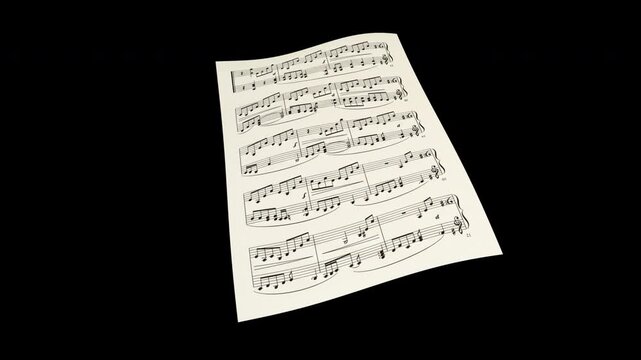 楽譜の紙1枚が奥から手前に飛んできて画面を遮るトランジションワイプ
