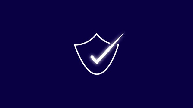 White shield graphic displays an approved check mark on navy. Digital security verification confirms with the white shield. Safe service trust relies on this reliable white shield.