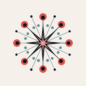 Mid-century modern starburst vector icon, retro atomic sunburst design, vintage geometric star element for branding