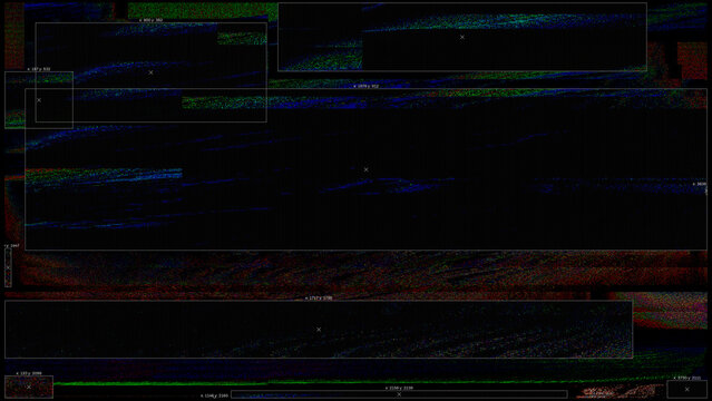 Digital glitch error background with tracking boxes, data corruption, and cyber analysis interface. Perfect for modern futuristic tech designs, cyberpunk themes, system error states, data analysis.