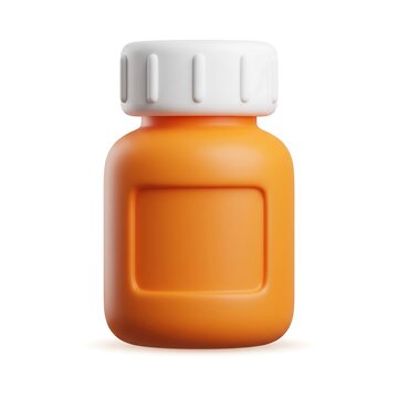 Orange medicine pill bottle with a white cap and blank label plastic bottle pills bottle 3D illustration