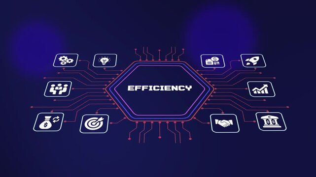 Business Efficiency concept featuring optimized operations, strategic management, digital workflow automation, productivity improvement, analytics and enterprise growth.