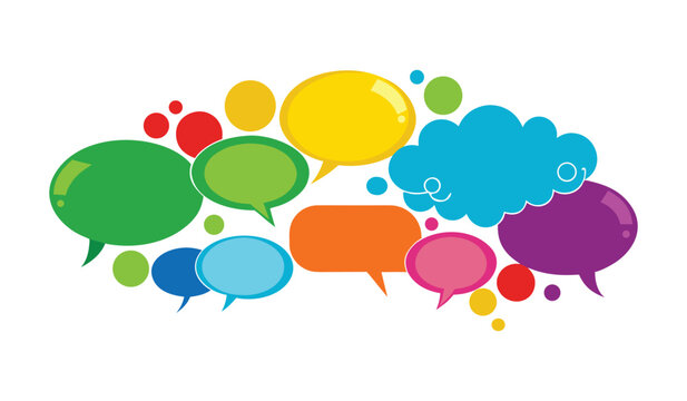 Colorful speech bubbles collection, vibrant chat cloud icons set, bright communication dialogue balloons vector graphic