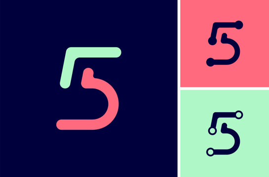 Number 5, numeral five made multi colored lines, vector illustration 10EPS
