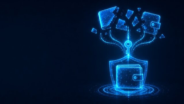 Futuristic digital safe receiving secure data transactions and financial documents. digital wallet security with security technology protection transaction. digital wallet security