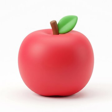 Single whole red apple with green leaf 3D illustration apple fruit 3D apple food illustration graphic frui