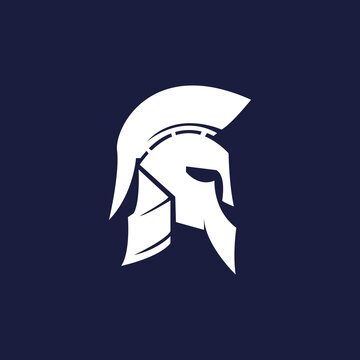 Minimalist spartan warrior helmet logo icon gladiator mascot navy blue background vector illustration