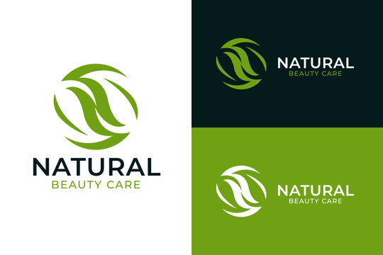 Natural Beauty Care Logo Design Minimalist Leaf Wave Symbol