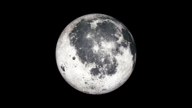 Full moon isolated on black background with visible surface details