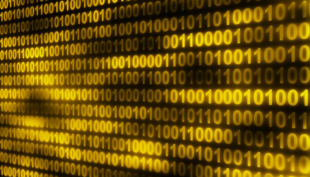 Yellow binary code perspective digital technology abstract background