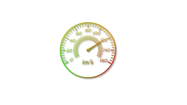 Simple minimal vehicle speed meter animated, Illuminated speedometer dial showing speed animation