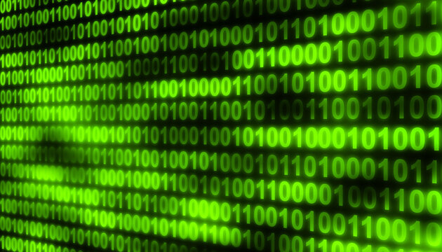 Green binary code perspective digital technology abstract background